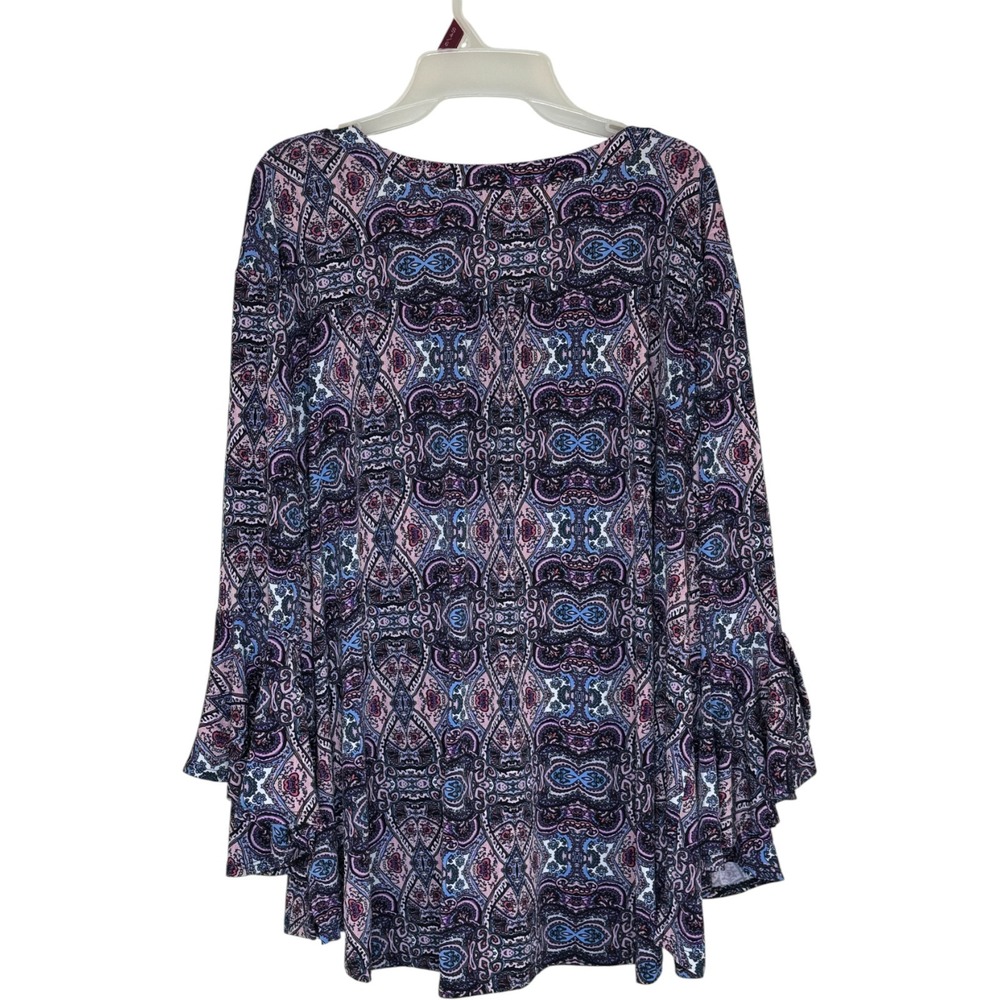 Cato Plus Size 26 28W Paisley Bell Sleeve V Neck Blouse Top Kightweight Casual - Picture 7 of 12